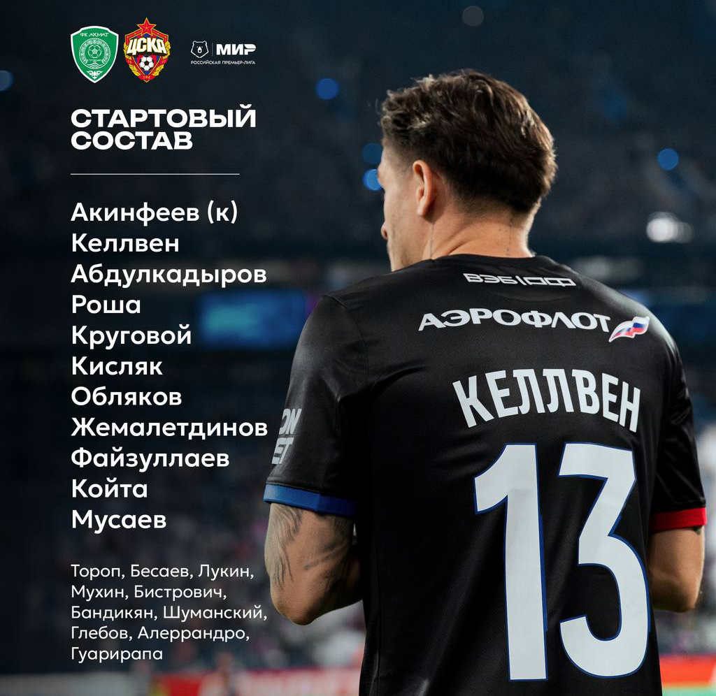 Стартовый состав ЦСКА на матч с Ахматом