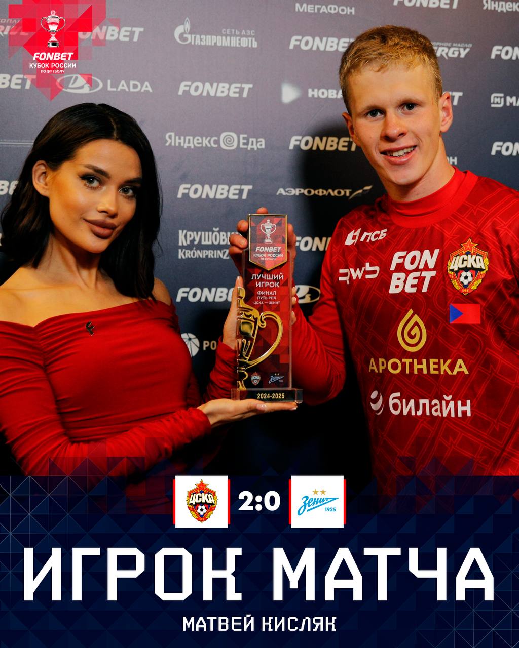 Кисляк с наградой лучшего игрока матча ЦСКА - Зенит