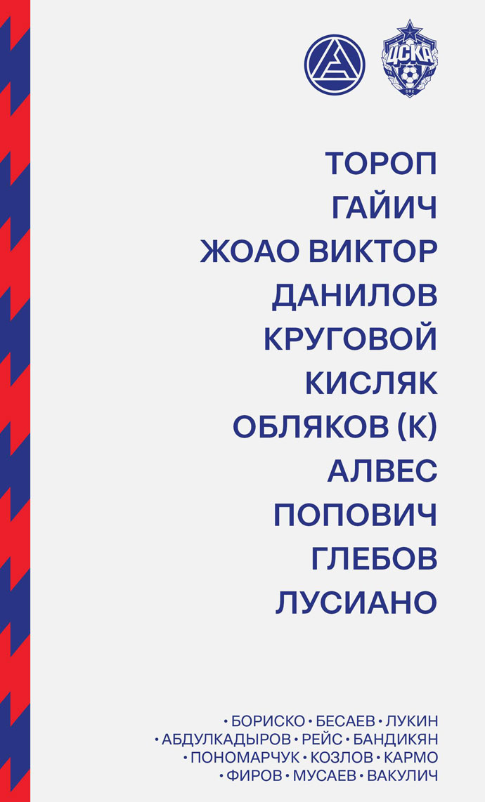 Стартовый состав ЦСКА на матч с Акроном