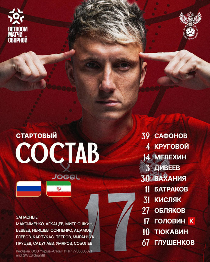 Стартовый состав сборной на матч с Ираном