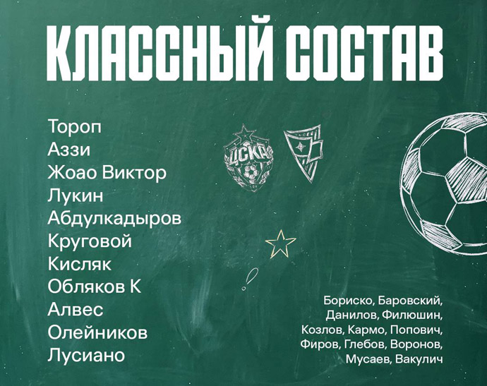 Стартовый состав ЦСКА на матч с Родиной