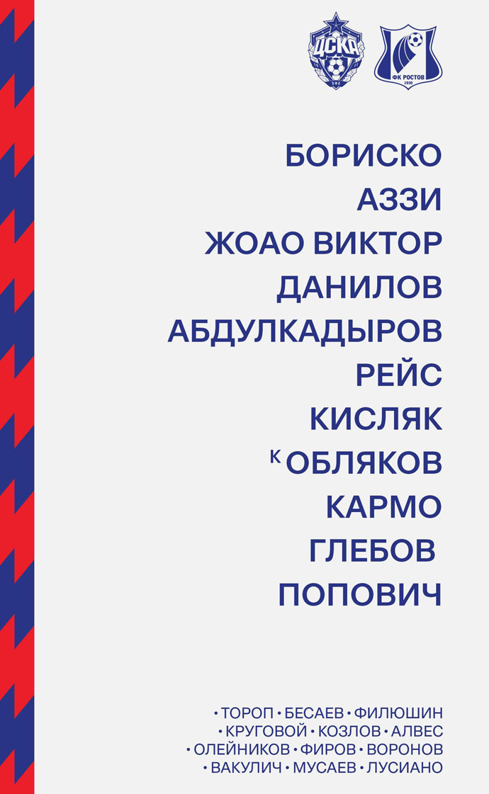 Стартовый состав ЦСКА на матч с Ростовом
