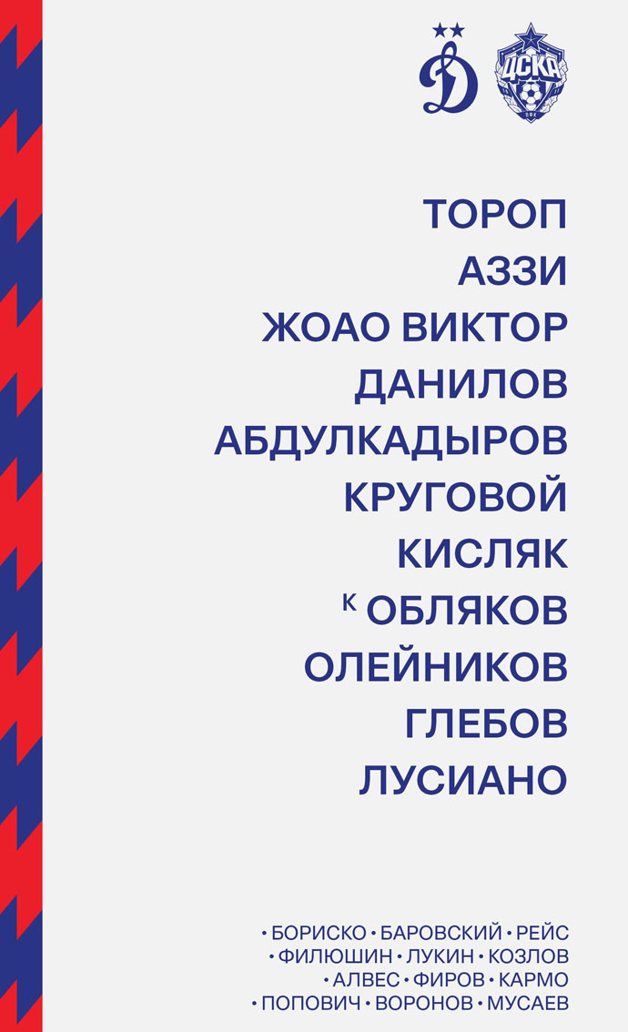 Стартовый состав ЦСКА на матч с Динамо